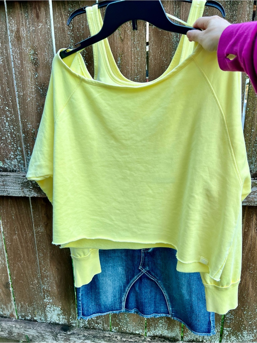 NWT Joy Lab Cotton Butter Yellow Off-shoulder Sweatshirt XL raw hem athleisure - Picture 12 of 12